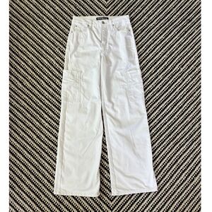 Blue Revival Womens White Wide Leg Cargo Jeans High Rise Utility Denim Size 25